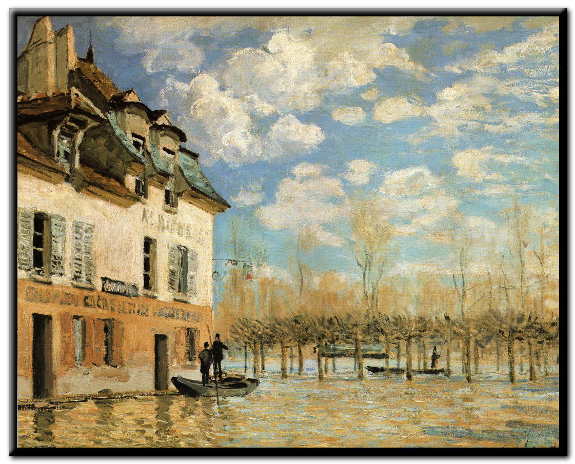 シスレー ポール・マルリの洪水と小舟 絵画解説 印象派絵画