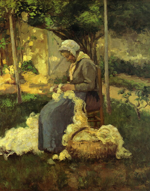 ピサロ　羊毛をほぐす農婦